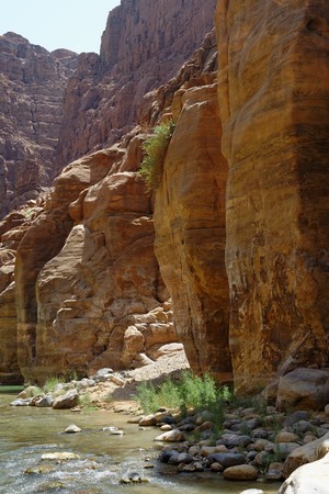 Scenic cliffs of Wadi Mujib creek in Jordanの写真素材
