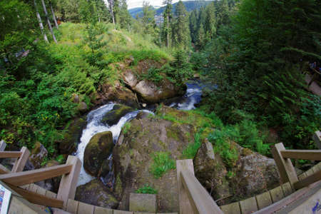 Fisheye view of Triberg waterfall in the Black Forest in Germanyの写真素材