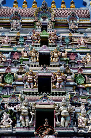 Facade of the Hindu temple in Mahe island, Seychellesの写真素材
