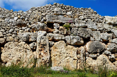 Wall of Neolithic megalith temple complex of Ggantija, Gozo island, Malta. UNESCO World Heritage Site. C. 3600の写真素材