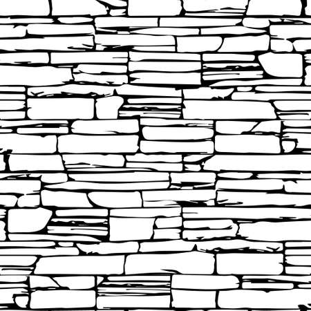 Seamless Texture Wall with wild Stone. Brick. Vector Illustration. Isolated black on white background.のイラスト素材