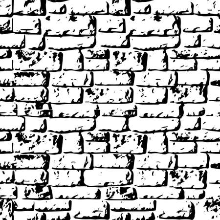 Seamless Texture Wall with wild Stone. Brick. Vector Illustration. Isolated black on white background.のイラスト素材