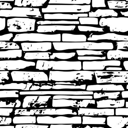 Seamless Texture Wall with wild Stone. Brick. Vector Illustration. Isolated black on white background.のイラスト素材