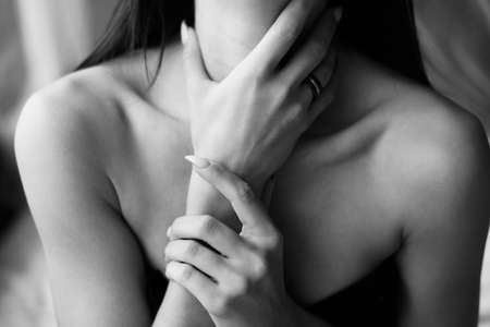 Close up view neck of young woman.の写真素材