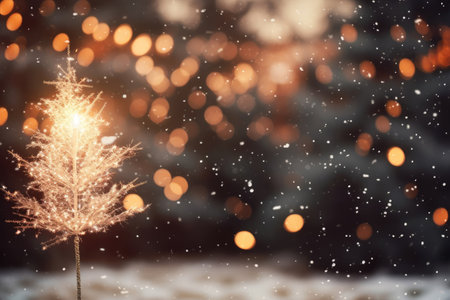 Beautiful blurred street of festive night or evening city with snowfall and Christmas lights. Abstract christmas defocused background.の写真素材
