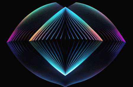 Multicolored abstract 3d shape on black background. Technology futuristic background. Trendy...