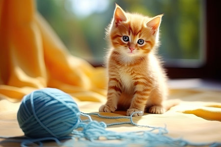 A pet is resting on a warm blanket. Cute little striped kitten sleeping on a white blanket. Cute little kitten sleeping on the bed. The concept of funny adorable pets.の写真素材