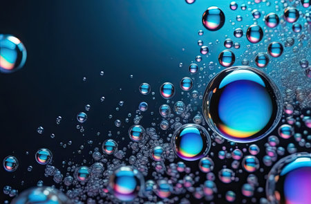 Lots organic oil bubbles on colored background. Concept of skin moisturizing. Oil and water bubbles...