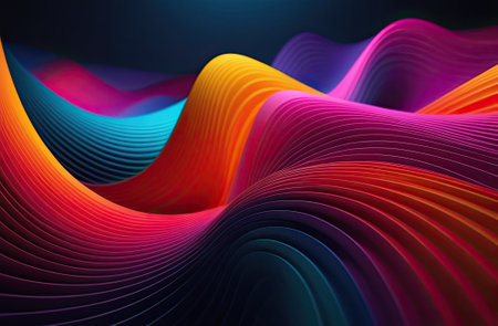 Multicolored abstract 3D modeling, curved volumetric lines background. Technology futuristic background.の写真素材