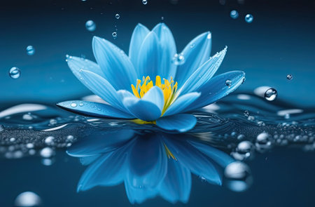 Beautiful background with flowers under water. Beautiful floating vanilla flower underwater with splash und bubbles, pastel blue colors.の写真素材