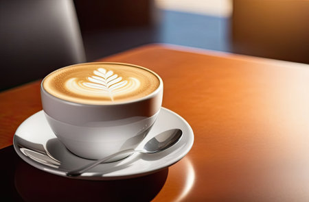 A cup of coffee cappuccino with some candies or sweets.の写真素材
