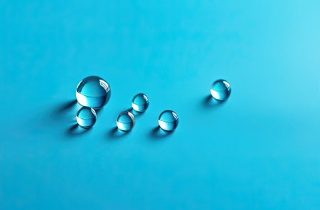 Serum or water drops. Texture of organic oil bubbles on bright background. Concept of skin moisturizing. Oil and water bubbles macro photography.の写真素材