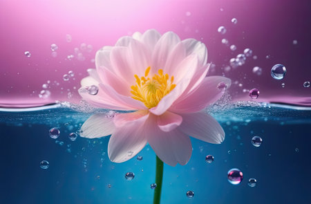 Beautiful background with flowers under water. Beautiful floating vanilla flower underwater with...
