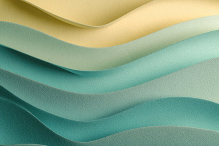 gentle, flowing bands of pastel teal, mint, and yellow form a smooth, textured abstract surface. the...