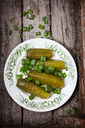 Crunchy pickles on a rural lunchの写真素材