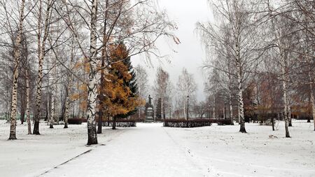 Autumn landscape. Quay in the city of Petrozavodsk. The Republic of Karelia. Russiaの写真素材