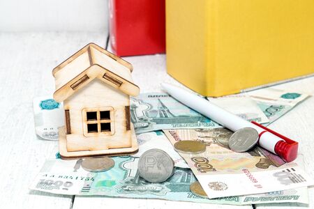 Russian money and a house. Ruble mortgageの写真素材