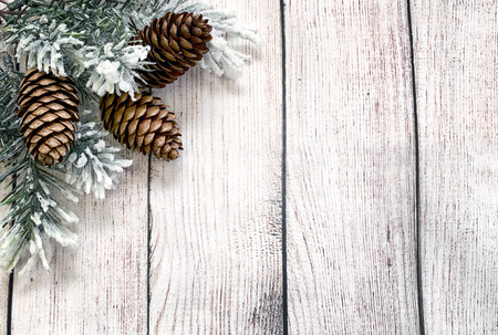 Happy New Year. Spruce branches and cones. Postcard
