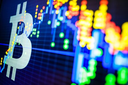 Data analyzing in exchange stock market: the candle chars on display. Analytics price change...