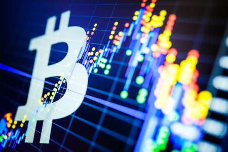 Data analyzing in exchange stock market: the candle chars on display. Analytics price change...