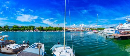 Wonderful romantic old town at Adriatic sea. Boats and yachts in harbor at magical summer. Krk. Krk island. Croatia. Europe.の写真素材