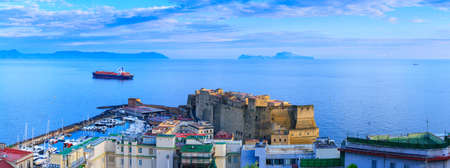Panoramic seascape of Naples, view of the port in the Gulf of Naples and the island Capri. The province of Campania. Italy.の写真素材
