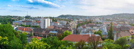 Panoramic view of residential area city Budapest from the Buda Castle - the capital of Hungaryの写真素材