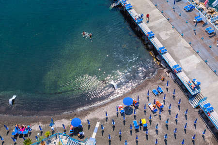 Seascape beautiful famous coastline.  Aerial view of small beach. Sant'Agnello near Sorrento, Naples, Campania, Italy.の写真素材