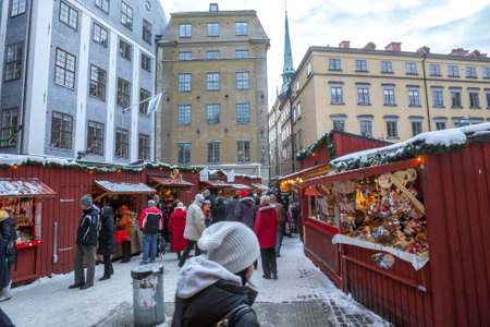 STOCKHOLM, SWEDEN - NOV 26: Christmas atmosphere of the city. People rest, have fun and shoping on Christmas Fair on Stortorget, Hamla Stan. Stockholm. Sweden. Europe. November 26, 2010のeditorial素材