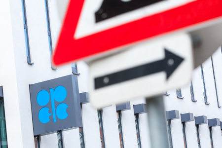 VIENNA - JULY 22: Fragments of facade and logo OPEC on the Building Organization of the Petroleum Exporting Countries on July 22, 2012 on Helferstorferstrasse 17 in Vienna, Austria.のeditorial素材