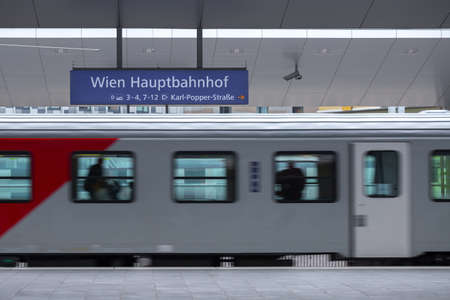 VIENNA, AUSTRIA - MAY 27: The sign board of Wien Hauptbahnhof on the main railway station of Vienna...