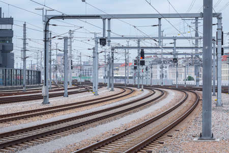 Industrial cityscape - Railway tracks in the city center near main railway station of Vienna - Wien Hauptbahnhofのeditorial素材