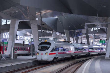 VIENNA, AUSTRIA - MAY 27: The Intercity-Express  Deutsche Bahn ICE train on main railway station of...