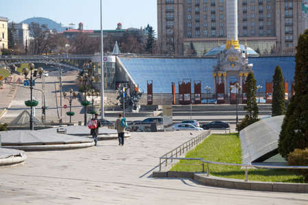 KYIV, UKRAINE - MAR 25, 2020: Usually very crowded, and almost empty now, the streets and squares of...