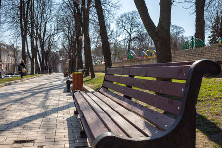 KYIV, UKRAINE - MAR 25, 2020: Usually very crowded, and almost empty now, the streets and squares of...