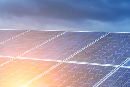 Solar panels, alternative source environmentally friendly energy. In the backlight sunbeam light.の写真素材
