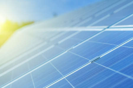 Solar panels, alternative source environmentally friendly energy. In the backlight sunbeam light.