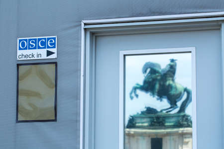 VIENNA, AUSTRIA - MAY 26: Signboard of the  OSCE(Organization for Security and Co-operation in...