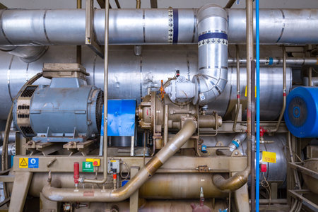 The screw ammonia compressor are specifically engineered to deal with industrial refrigeration installations. Exceptional reliability, high performance and low operating costs.の写真素材