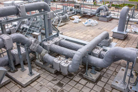 External infrastructure of the microclimate support system at a large industrial site. Air pipelines...