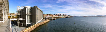 Santander, Cantabria, Spain: autumn panoramic view of downtown city harbor seafront with modern architecture of the Centro Botin museum and exhibition centre building. Winter in Spainの写真素材