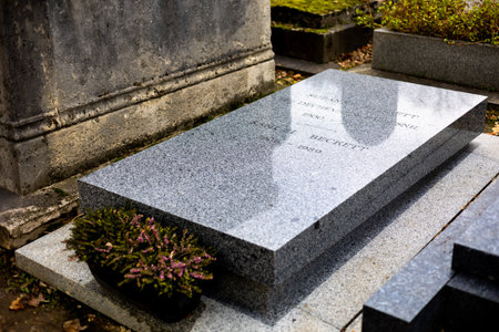 A grave of Samuel Beckett on Montparnasse Cemetery, Paris, France. He was an Irish novelist,...