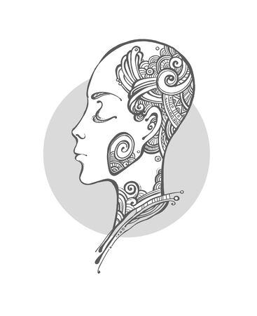 face of a teenage girl with ethnic tattoosのイラスト素材