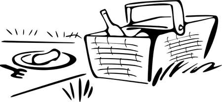 Picnic basket on the meadowのイラスト素材