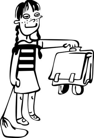 The girl is holding a school satchel in her hand. In the other hand, the bag goes to schoolのイラスト素材