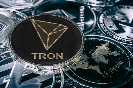 Token cryptocurrency Tron trx against the main alitcoins the Ethereum, dash, litecoinの写真素材