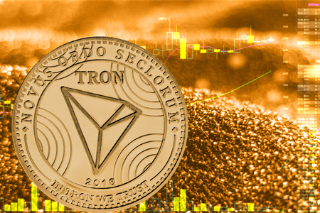 Coin cryptocurrency trx tron and gold finance chart.の写真素材