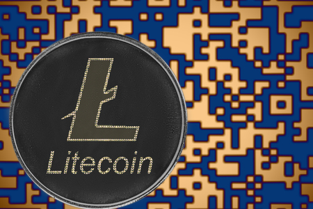 Litecoin ltc coin cryptocurrency on the background of crypto codeの写真素材