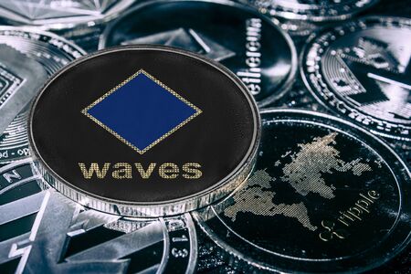 token cryptocurrency waves platfor against the main alitcoins the Ethereum, dash, monero, litecoinの写真素材