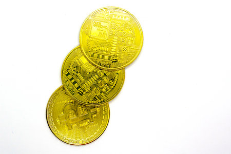 electronic cryptocurrency close up on a white background